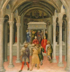 Die Kranken und Gebrechlichen geheilt am Grab von Sankt Nikolaus, 1425 (Tempera auf Holz)